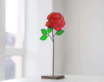 Stained glass Rose suncatcher Rose decor for room Gift for women unique Red Flower suncatcher Christmas gift