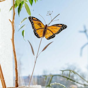 Stained Glass Butterfly Garden Stake: Handmade Home & Plant Decor