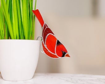 Décoration de jardinière Cardinal rouge en vitrail Cadeau pour maman Cadeau amateur d'oiseaux Cadeau fête des Mères Décoration de ferme