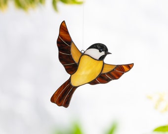 Gebrandschilderd glas Chickadee handgemaakt - raamhangers ornament & kerstseizoen decoratie