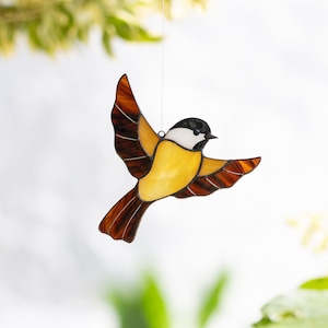 Stained Glass Chickadee Handcrafted - Window Hangings Ornament & Christmas Season Decoration