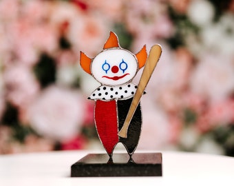 Circus clown with baseball bat stained glass decor Halloween ornaments Unique Halloween gifts