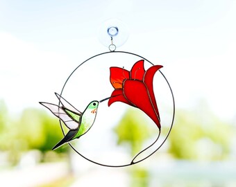 Stained glass Hummingbird window hangings Home decor modern Gift for women Christmas Gift