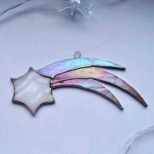 Suncatcher Shooting star window hanging from from stained glass Christmas ornaments