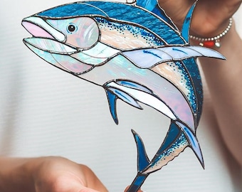 Stained Glass Tuna Suncatcher: Unique Fisherman Gift, Home Window Decor Mother's Day Gift