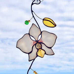 Flower Orchid Stained Glass Suncatcher window hangin, stained glass window hangings decor gift for mom
