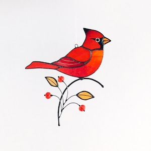 Male Red Cardinal Stained Glass Suncatcher Window Hanging Decor Father ...