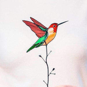 Stained Glass Hummingbird Garden Stake Bird Decor Home Plant Decor Gift for Dad Father&#39;s Day Gift Unique Garden Art Bird for Houseplant