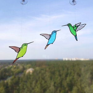 Stained glass hummingbird set Modern stained glass window hangings decor Stained glass Mothers Day gift