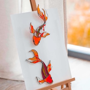 Koi Carp Stained Glass Suncatcher Window Hanging Home Decor Fathers Day Gift Modern Decor Gift for Dad Uniqe Gift for Fish Lover