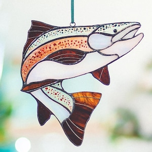 Trout Fish Suncatcher Stained Glass Window Hanging Fisherman Gift Custom Home Decor Unique Fathers Day Gift Personalized Gift Idea Decor
