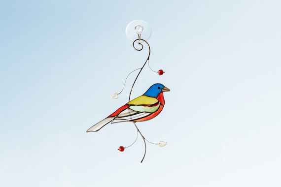 Stained Glass Suncatcher Painting Bunting Bird Stained Glass Window  Hangings Mothers Day Gift 