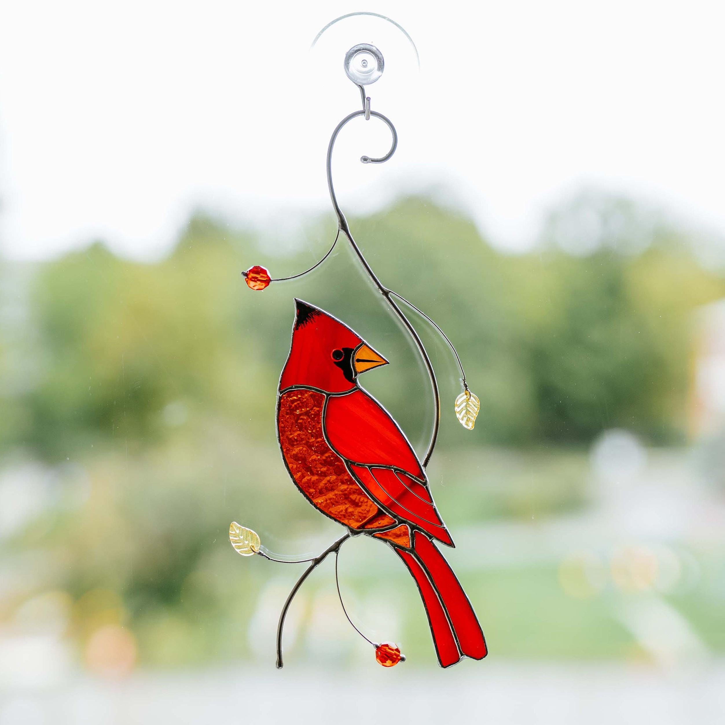Red Cardinal Stained Glass Window Hanging Memorial Gift For Mom Bird Lover Home Decor Thoughtful Family Keepsake Ornament for Mother’s Day