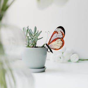 Stained Glass Angel Butterfly Suncatcher: Unique Handmade Home & Planter Decor Gift for Mom image 3