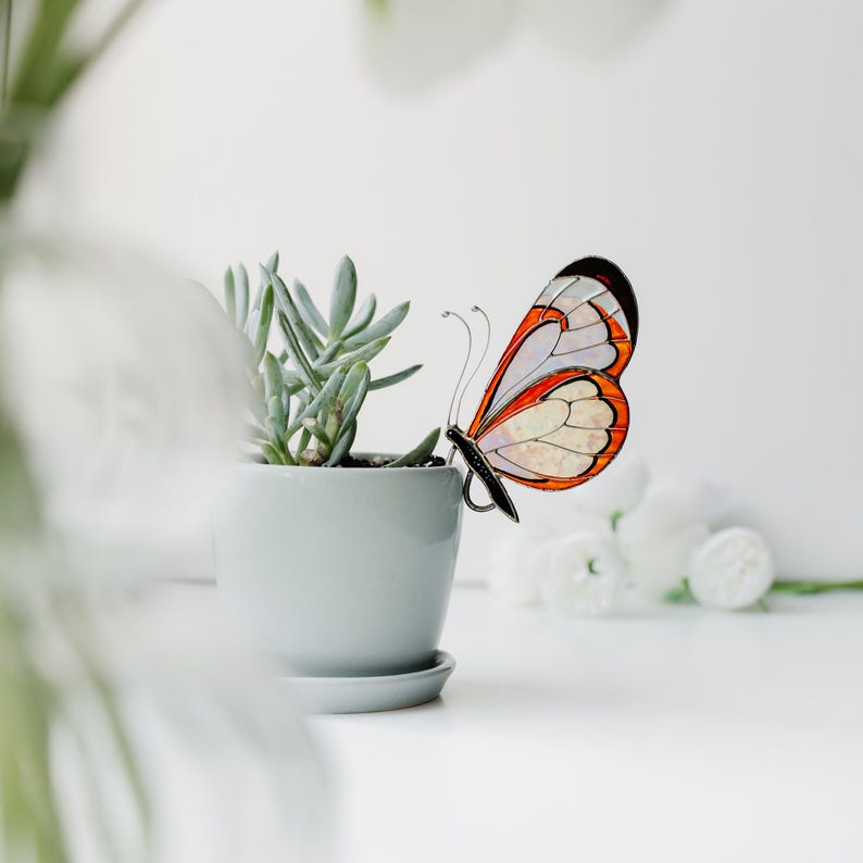Stained Glass Angel Butterfly Suncatcher: Unique Handmade Home & Planter Decor Gift for Mom image 3
