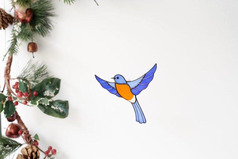 Stained glass window hangings Blue bird suncatcher Stained glass ornaments Christmas tree decor Gift for mother image 7