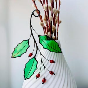Mistletoe Branch Stained Glass Suncatcher Window Hanging Holiday Decor Gift for Christmas and Father's Day Home Decoration