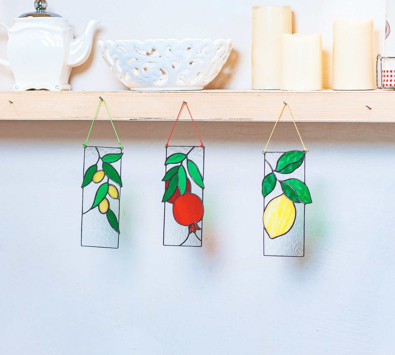 Kitchen stained glass suncatcher panels window hanging wall Etsy