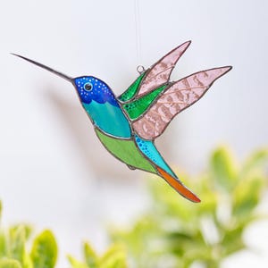 Vitral Beija-flor Suncatcher pendurado na janela com flor vermelha, lindo presente de decoração para casa do pai para o filho