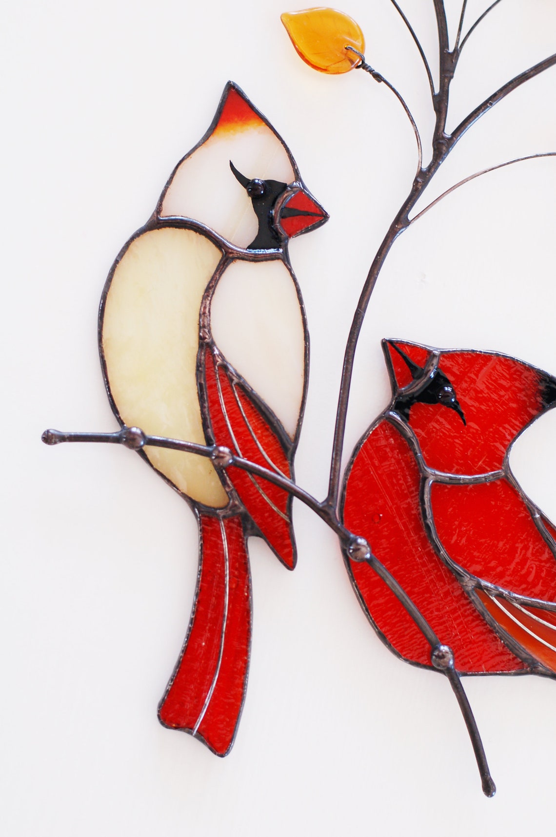Couple of Red Cardinals stained glass decor Custom stained Etsy