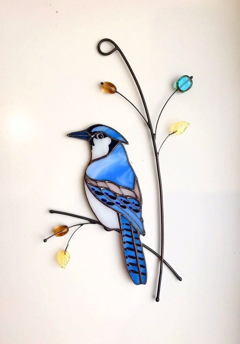 Stained glass Blue Jay bird suncatcher Father's Day gift ...