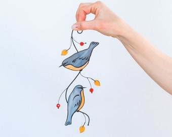 Couple de sittelle oiseau vitrail tentures personnalisé vitrail suncatcher décor à la maison cadeau pour maman