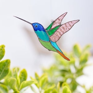 Kolibrie suncatcher raamhangers Set van 3 kolibries Vogelliefhebber cadeau Gebrandschilderd glas decor Cadeau voor moeder Glazen vogel decor Blue Hummingbird