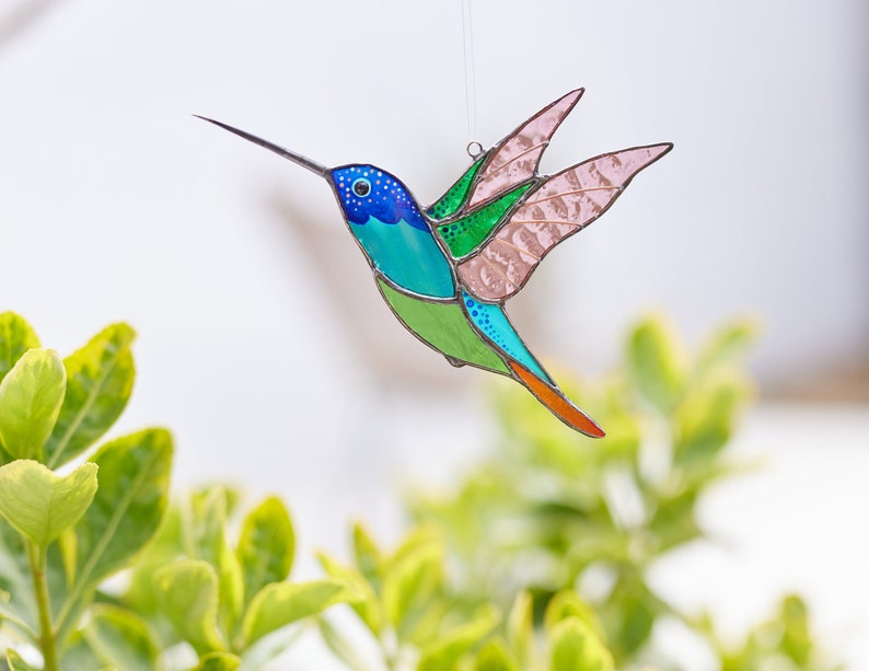 Kolibrie suncatcher raamhangers Set van 3 kolibries Vogelliefhebber cadeau Gebrandschilderd glas decor Cadeau voor moeder Glazen vogel decor Blue Hummingbird