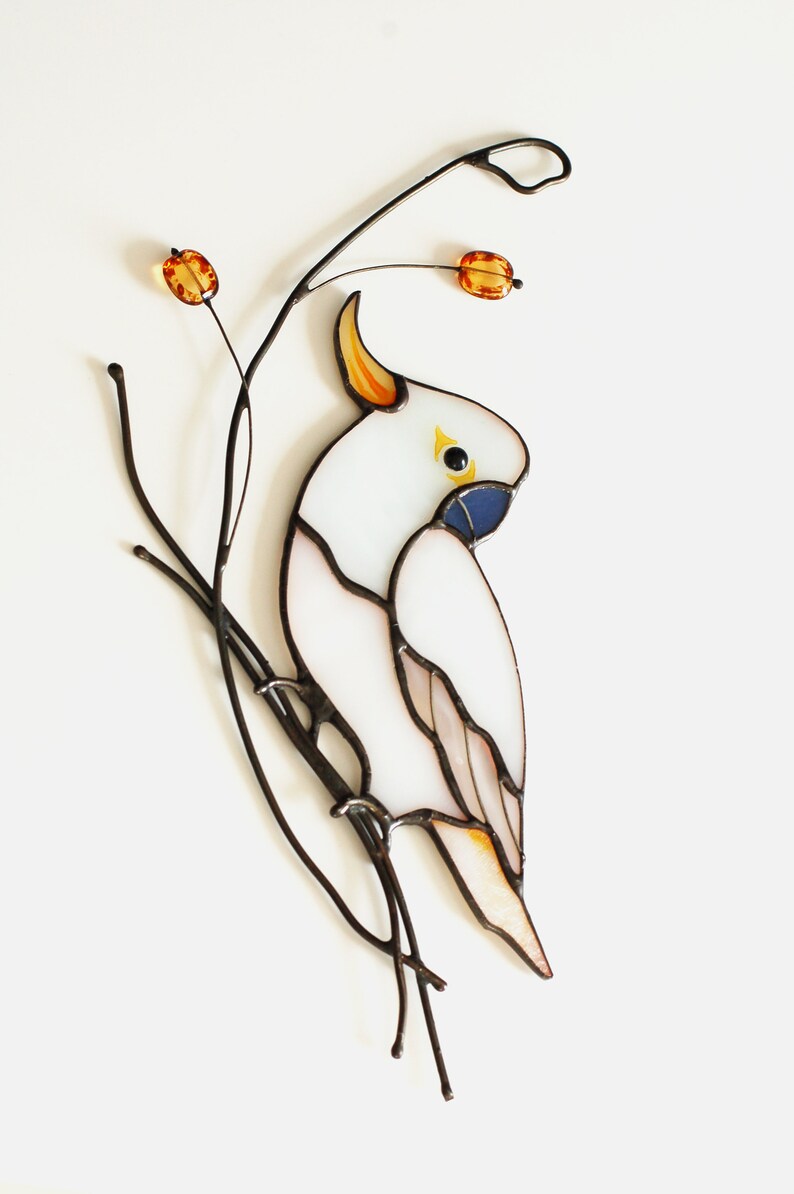 Parrot Cockatoo Stained Glass Suncatcher Window Hanging Home Etsy
