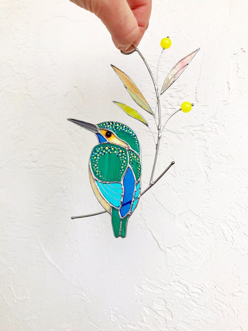 Stained glass Kingfisher stained glass suncatcher for windows Etsy