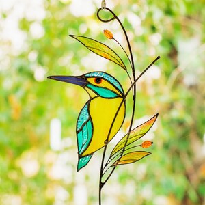 Kingfisher Stained glass suncatcher Stained glass window hanging custom stained glass gifts Christmas gift idea for mom image 5