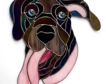 Personalized Stained Glass Dog Suncatcher – Custom Pet Portrait Window Hanging