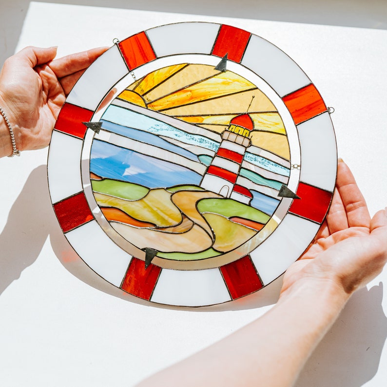 Lighthouse Stained Glass Panel Window Hangings Suncatcher Etsy