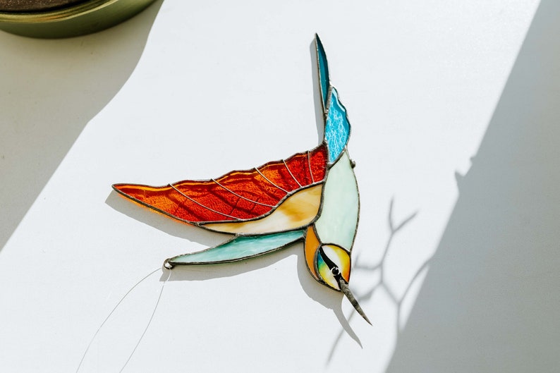 Suncatcher vogel glas-in-lood Bijeneter glazen vogel Verzamelbaar kunstdecor Cadeau voor Kerstmis afbeelding 4