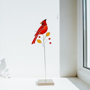 Red cardinal suncatcher Window decor Stained glass home decor Father's Day gift idea Home decor indoor image 4