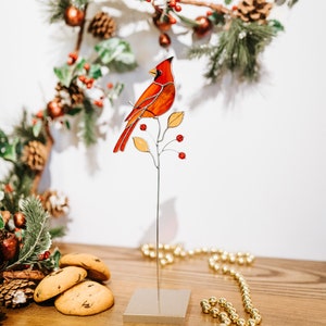 Red cardinal suncatcher Window decor Stained glass home decor Father's Day gift idea Home decor indoor image 9