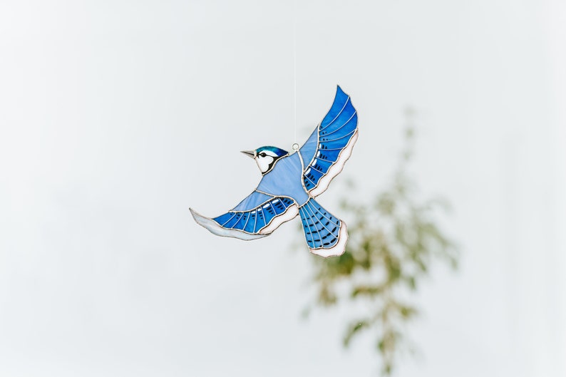 Stained glass suncatcher Blue Jay window hangings Original art Christmas gift image 1