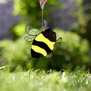 Suncatcher Bumblebee in sunglasses stained glass bee window hanging Funny gift for friend Modern home decor image 10