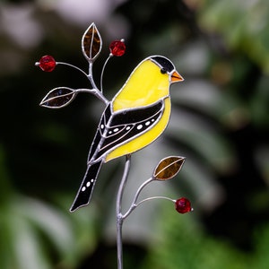 Goldfinch stained glass suncatcher on a stone stand Table decor Modern art Gift for for mother Christmas gift image 7