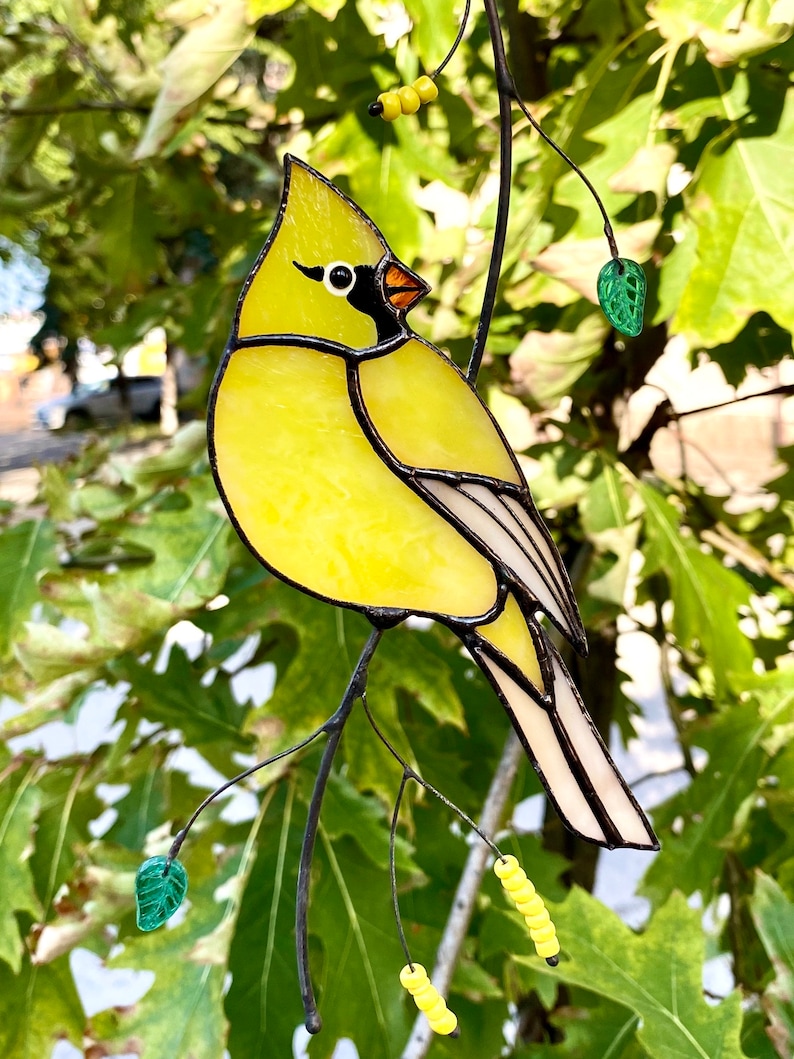 Yellow cardinal bird suncather window hangings Etsy