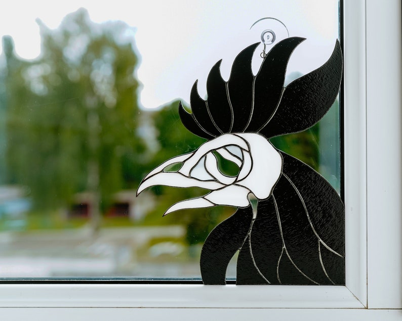 Rooster stained glass Gothic window/wall decor Halloween suncatcher Horror decorations image 5