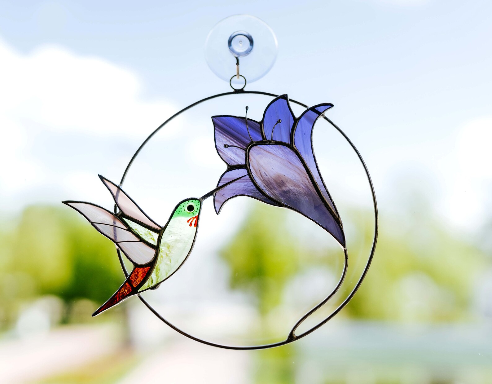 Stained Glass Window Hangings Hummingbird With Flower - Etsy