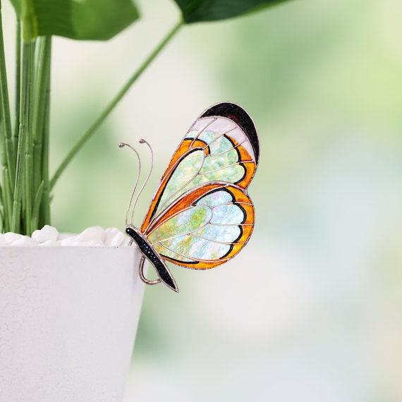 Stained Glass Angel Butterfly Suncatcher: Unique Handmade Home & Planter Decor Gift for Mom