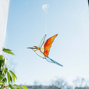 Suncatcher vogel glas-in-lood Bijeneter glazen vogel Verzamelbaar kunstdecor Cadeau voor Kerstmis afbeelding 2