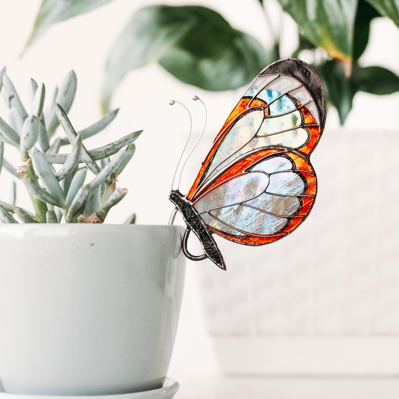 Stained Glass Angel Butterfly Suncatcher: Unique Handmade Home & Planter Decor Gift for Mom image 4