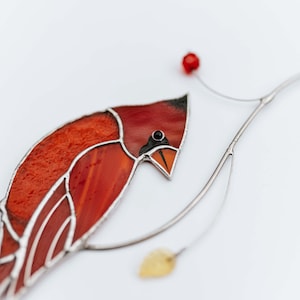 Red Cardinal stained glass window hangings Christmas bird lover gift Bird stained glass suncatcher Memorial gift Gift for Christmas image 5