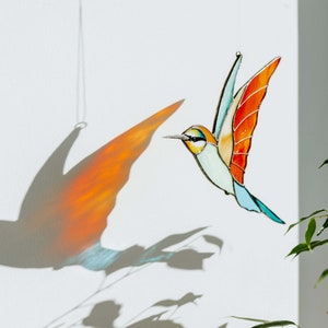Suncatcher vogel glas-in-lood Bijeneter glazen vogel Verzamelbaar kunstdecor Cadeau voor Kerstmis afbeelding 7