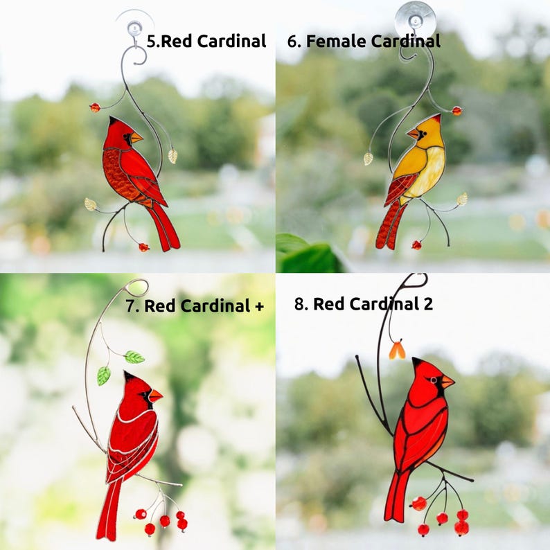 Red Cardinal Couple Stained Glass Suncatcher Bird Ornament Window Decor ...