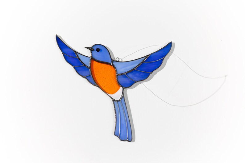 Stained glass window hangings Blue bird suncatcher Stained glass ornaments Christmas tree decor Gift for mother image 9