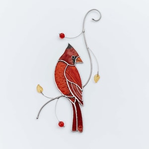 Red Cardinal stained glass window hangings Christmas bird lover gift Bird stained glass suncatcher Memorial gift Gift for Christmas image 4